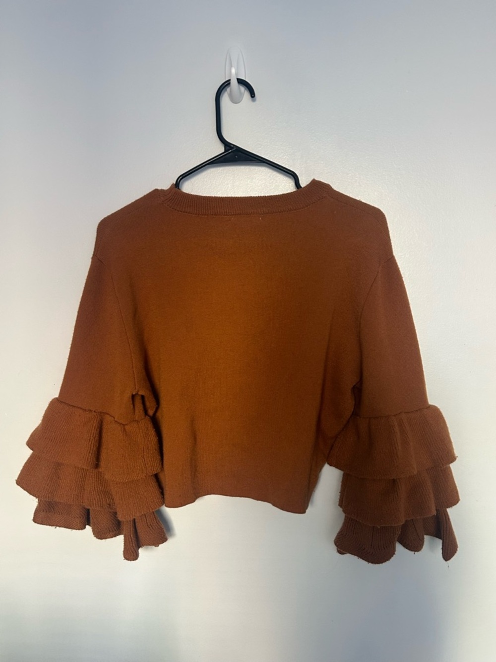 Rust Ruffle Sleeve Cropped Sweater - Picture 3 of 5